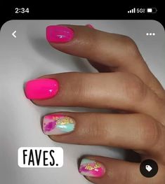 Pink Gel Nail Designs For Summer, Neon Dip Nails Designs, Mani And Pedi Ideas Matching Summer 2023, Summer Dip Nail Colors 2020, Gel Nail Designs Bright Colors, Colored Foil Nails, Pink Biab Nails With Design, Summer Nails With Foil, Summer Short Nails Pink