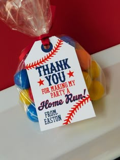 a baseball themed thank you for making my party a home run