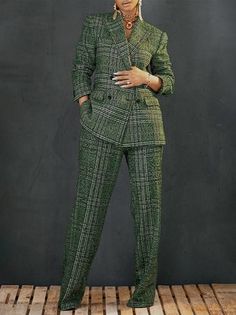 Blazer Pants Set, Sorority Fashion, Pocket Stitching, Gucci Boots, Plaid Sleeve, Women's Suits, Work Meeting, Lapel Blazer, Plaid Suit