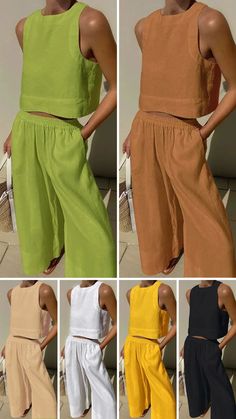 Order $99 Get $12off! New Trendy Hot Chic Comfy Cotton Linen Daily Set. Solid Color Sleeveless Top, Casual Non-stretch Summer Tank Top, Non-stretch Casual Summer Tank Top, Solid Color Cotton Sets For Vacation, Cotton Sets In Solid Color For Vacation, Plain Sleeveless Top For Spring, Vacation Cotton Sets In Solid Color, Sleeveless Tank Top For Summer, Plain Non-stretch Summer Tops