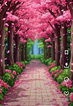 an image of pink flowers and trees with the words i love you written on it