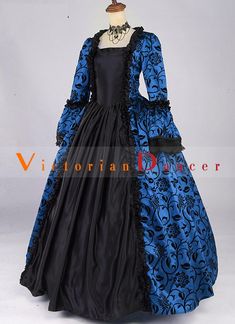 Renaissance Blue Gothic Fantasy Brocade Dress Steampunk Ball Gown Theatre Costume     Condition: Brand New   Color: Wine Red / Blue /Green / Purple   Material: Brocade And Satins   Silhouette: Ball Gown   Sleeve Length: Long Sleeve   Dresses Length:Floor-Length   Neckline: Square Collar   Decoration: Ruffles   Style: Vintage   Includes: Dress + Neck Brand     Whether you amp;#39;re looking for a Revolutionary,Regency,Early Victorian,Pioneer Women,Old West,Civil War Era,Polonaise Sets,Bustle Eras Blue Baroque Vintage Dress, Vintage Blue Baroque Dress, Blue Vintage Baroque Dress, Blue Baroque Victorian Dress For Costume Party, Blue Baroque Costume Dress, Blue Baroque Dresses For Fancy Dress Events, Blue Rococo Style Costume Dress, Blue Rococo Costume Dress, Blue Victorian Dress For Party