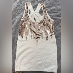 Never Used, But No Tag. Spring White Sequined Tank Top, White Sequined Tank Top For Spring, Sleeveless Cotton Sequin Top, White Stretch Tops With Sequins, White Stretch Top With Sequins, White Stretch Sequined Tops, White Sequined Stretch Tops, Spring White Sequined Tops, Fitted White Sequined Tank Top