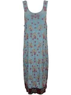 blue floral-patterned bead embellishment two-tone design scoop neck sleeveless straight hem scoop back Blue Silk Sleeveless Dress, Blue Silk Sleeveless Maxi Dress, Blue Sleeveless Silk Maxi Dress, Bead Embellishment, Midi Dress Blue, Yoko London, City Dress, Iconic Bags, Demi Fine Jewelry