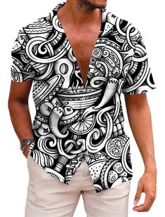 PRICES MAY VARY. Various Occasions - men beach wear shirt is perfect for summer fashion and casual, beach, vacations, themed parties, luau, cruises, camping, fishing, sailing, music festivals, and everyday wear. You can easily pair it with casual pants, Hawaiian shorts, or even swim trunks, creating a relaxed and refreshing summer fashion style. Comfortable Fabric - summer tee shirt is crafted from premium materials, with 94% polyester and 6% spandex, ensuring a soft and comfortable wear. It fea Summer V-neck Shirt For Vacation, Printed V-neck Hawaiian Shirt For Summer, Summer V-neck Hawaiian Shirt, V-neck Shirt For Summer Vacation, Summer V-neck Shirt With Graphic Print, Casual V-neck Beach Season Shirt, V-neck Shirt For Beach Season Vacation, V-neck Shirt For Beach Vacation, Casual V-neck Shirt For Beach