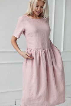 100% NATURAL LINEN ICY PINK DRESS This garment has a relaxed texture and a beautiful drape. Each item is washed after being hand-sewn to add an effect of softness & comfort.Dress is not transparent.The dress has comfortable pockets.C O L O U R Icy Pink.This dress looks awesome in all our colours.C O M P O S I T I O N• 100% pure & soft linen | fabric weight 185gS I Z E  G U I D E The model is wearing size S Model height : 178Length ± 115 cm /45" (depending on size)----------34---36---38-- Casual Plain Pink Dress, Plain Pink Summer Dress, Casual Pink Linen Dress For Spring, Spring Pink Dress With Relaxed Fit, Pink Relaxed Fit Midi Dress For Summer, Pink Relaxed Fit Linen Summer Dress, Pink Relaxed Fit Linen Dress For Summer, Pink Dresses With Pockets And Relaxed Fit, Pink Relaxed Fit Dress