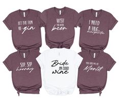 six t - shirts with different sayings on them