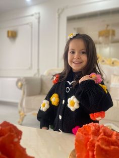 "Floral Black Baby Cardigan, Colorful Kids Sweaters,baby shower Gift, birthday party gifts , kids school clothing, halloween Chunky Sweaters Its a knit cardigan . Completely hand made. Yarn 30% wool 70% acrylic.We are knitting for 0-6 years old. IMPORTANT *Please don't forget to write your phone number for the shipping\" Our knit jacket has been carefully designed to accompany you on cool summer and spring evenings & in autumn and winter.Its completelly orijinal and modern. Shipping Time Since o Playful Black Winter Sweater, Cute Black Long Sleeve Cardigan, Black Long Sleeve Cute Cardigan, Playful Winter Cardigan, Cute Long Sleeve Cardigan For Playtime, Cute Sweater For Birthday In Winter, Playful Multicolor Sweater For Playtime, Handmade Long Sleeve Playful Sweater, Cute Long Sleeve Sweater For Gift