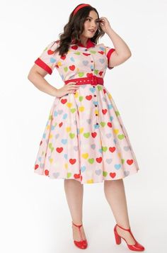 Valentine Heart Print Venus Swing Dress Vintage Brand Clothing, 1950s Outfits, Dresses Unique, Vintage Plus Size, Venus Dresses, Plus Size Vintage, Valentine's Day Outfit, Unique Dresses, Valentine Heart