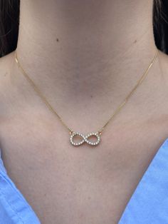 MaterialsGold, Diamond DescriptionA beautiful infinity shaped pendant, set with diamonds giving it an endless shine! Buy now! Specifications:-Model: DHOD8INNL-Metal Type: White or Yellow Gold-Metal Purity: 14K -Gold Weight: 3.3 grams approx.-Chain Length: 14"-Total Diamond Weight: 0.45 to 0.50 carat approx.-Color: F-G-Clarity: SI Brief Overview: -Free Sizing W/ Purchase-14 Day Return Policy-Conflict Free Diamonds-Satisfaction GuaranteeSatisfaction Guarantee:David's House of Diamonds is dedicated Luxury Infinity Jewelry With Diamond Accents, Infinity Jewelry With Diamond Accents In Diamond White, Diamond White Infinity Necklace With Diamond Accents, Infinity Necklace With Diamond Accents In Cubic Zirconia, Infinity Shaped Cubic Zirconia Necklace With Diamond Accents, Diamond White Infinity Necklace, Infinity Necklace With Diamond Accents, Cubic Zirconia Infinity Necklace With Diamond Accents, Elegant Infinity Necklace With Brilliant Cut