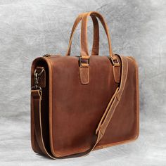 Vintage Brown 16 Personalized Leather Briefcase Leather - Etsy Classic Large Capacity Rectangular Leather Backpack, Leather Lined Tote Bag For Business Trips, Classic Brown Saddle Bag With Large Capacity, Classic Large Capacity Brown Saddle Bag, Leather Handheld Briefcase For Business, Large Capacity Rectangular Leather Saddle Bag, Handheld Leather Briefcase For Business, Leather Saddle Shoulder Bag With Large Capacity, Classic Handheld Briefcase For Daily Use