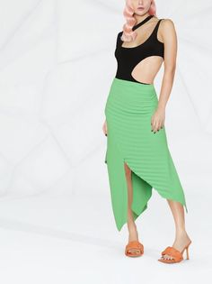 A.W.A.K.E. Mode Pleated Asymmetric Midi Skirt - Farfetch Elegant Green Ruched Skirt, Asymmetrical Pleated Summer Skirt, Spring Ruched Asymmetrical Hem Skirt, Spring Night Out Pleated Draped Skirt, Spring Ruched Skirt With Asymmetrical Hem, Spring Pleated Draped Skirt For Night Out, Asymmetrical Pleated Draped Skirt For Spring, Spring Asymmetrical Draped Pleated Skirt, Summer Asymmetrical Pleated Draped Skirt