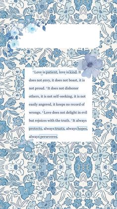 a blue and white floral frame with a poem written in the center on top of it