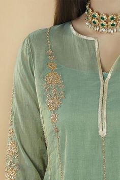 Shop for Nini Mishra Green Embroidered Kurta for Women Online at Aza Fashions Straight Kurta With Gota Work For Reception, Chanderi Kurta With Gota Work For Reception, Pista Green Embroidered Fabric With Dori Work, Elegant Gota Work Kurta For Transitional Season, Elegant Kurta With Gota Work For Transitional Season, Eid Pista Green Kurta With Floral Embroidery, Pista Green Chanderi Kurta With Floral Embroidery, Straight Kurta Embroidered Fabric With Gota Work For Eid, Embroidered Straight Kurta Fabric With Gota Work For Eid