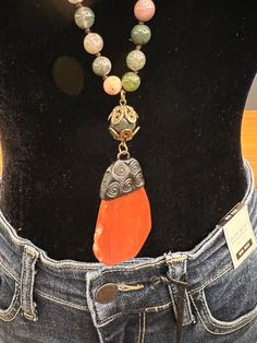 20 inch pendant necklace with natural stones, rust colored agate stone in beautiful metal setting. Agate Necklaces, Agate Necklace, Rust Color, Agate Stone, Natural Beads, Alex And Ani Charm Bracelet, Natural Stones, Agate, Rust