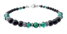 Emerald Bracelets, May Birthstone Bracelets, Green Beaded Bracelets, Crystal Jewelry Emerald Bracelets, Black Pearl Jewelry, Bracelets Green, Black Pearl Bracelet, Green Beaded Bracelets, Bali Silver, Emerald Bracelet, Swarovski Crystal Bracelet, Birthstone Bracelet