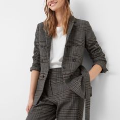 Check Suit Jacket Blazer By Mango Check-Pattern Double Button With Fastening Lapel With Notch Two Side Welt Pockets Long Sleeve With Buttoned Cuffs Removable Bow On The Waist Fully Lined. 100% Brand New With Belt Smart Casual Outfits For Women, Blazer Suit Women, Tailored Style, Casual Outfits For Women, Checked Suit, Check Suit, Blazer Jackets For Women, Houndstooth Jacket, Checked Blazer