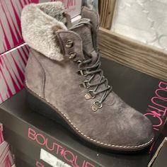 Nwt Corkys Lace Booties, Grey Booties, Girls Tote, Shoes Grey, Metallic Heels, Grey Boots, Lace Up Ankle Boots, Black Star, Wedge Boots