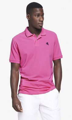 EXPRESS SMALL LION PIQUE POLO Brand: Express Color: Candy Pink Material: Cotton Condition: New; inside label is marked to prevent retail returns Details: A classic look with a deep-dyed tone and a sleek new cut. Shaped lean through the shoulders and torso for a more tailored appearance, the Fitted Polo finds its groove without losing its sporty personality. Cut slimmer through the shoulders, chest and waist. Ribbed collar, 2-button placket, short sleeves. Small embroidered lion logo. Drop hem, s Classic Fitted Pink Polo Shirt, Pink Fitted Polo Shirt For Spring, Fitted Pink Polo Shirt For Spring, Casual Pink Polo Shirt For Spring, Pink Cotton Polo Shirt With Polo Collar, Pink Cotton Polo Shirt, Polo Vest, Outfit Hombre, Color Candy