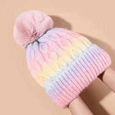 Beanie Hat Plus Velvet Outdoor Pom Pom Beanie With Pom Pom, Hippie Accessories, Beanie With Pom, Pink Beanie, Pink Beanies, Pom Beanie, Beanie Hat, Beanie Hats, Pom Pom