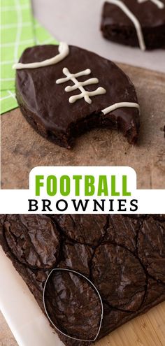 chocolate football brownies with white frosting on top and in the shape of a football