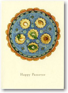 a happy passover card with an image of flowers and leaves in a blue bowl