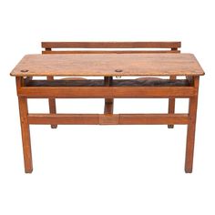 a wooden table with two benches on it's sides and one bench at the top