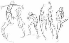 some people are doing different poses in the same drawing technique as they stand on one leg