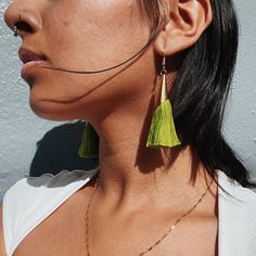 Summer is HERE, and we're loving this bright green right now! Made with super lightweight brass cones, and our favorite ... TASSELS. This look creates a unique combination of elements that makes it truly one-of-a-kind. At Often Wander, we're committed to bringing you thoughtful pieces, and the Fringe Earrings are no exception. They're a great, affordable option that will become a staple in your jewelry collection. We hope you love wearing them as much as we loved creating them! Length: ≈ 3" Materials: Brass cone and 14 karat gold filled french ear wires Handmade in California Green Teardrop Jewelry For Summer, Green Summer Jewelry For Everyday, Summer Everyday Green Jewelry, Trendy Green Dangle Tassel Earrings, Trendy Green Tassel Dangle Earrings, Trendy Green Tassel Drop Earrings, Trendy Green Tassel Earrings, Green Earrings For Spring, Green Bohemian Jewelry For Spring