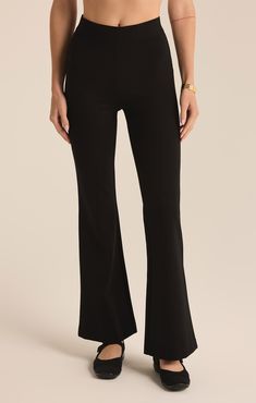 We love a good flare pant and the Do It All Flare Pant has it all! This chic high rise pant features a slim fit throughout the hips, a kick flare, and our fave detail; the supportive feel from the durable, stretchy fabric. Z SUPPLY Women's Do It All Flare Pant, Black, Extra Small Black Flare Pants, Lounge Bra, Flare Pant, Wardrobe Inspiration, Black Flare, Kick Flares, High Rise Pants, Stretchy Fabric, Flare Pants