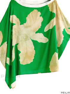 Peilia - Floral Print One Shoulder Asymmetric Cover Up Top: Stylish Green Vacation Style Sun Protection Clothing for Womens Swimwear & Clothing Asymmetrical Green Summer Blouse, Fall Care, Vacation Style, Swimwear Outfit, Autumn Summer, Womens Swimwear, Sun Protection, Collar Styles, One Shoulder