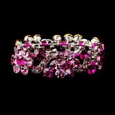 Pink and Fuchsia Crystal Bracelet for Weddings and Prom Rustic Wedding Jewelry, Pink Crystal Bracelet, Amethyst Crystal Bracelet, Quinceañera Ideas, Prom Ideas, Pink Accessories, Purple Rhinestone, Bridal Bracelet, Amethyst Purple