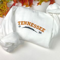 Your new favorite Embroidered sweatshirt is here! -Embroidered Sweatshirt   - Unisex Sweatshirt -Jerzees brand *(Gildan or Port & Co brands may be used to fulfill any back orders that may occur) - Design is 6.8in wide for all  sweatshirt sizes  please message me for any questions. Thank you! School Crewneck Designs, College Sweatshirt Aesthetic, Tennessee Vols Sweatshirt, Varsity T-shirt With Embroidered Graphics For Fall, White Hoodie With Embroidered Graphics For Fall, Game Day White Sweatshirt With Embroidered Graphics, White Team Spirit Sweatshirt With Embroidered Graphics, School Spirit T-shirt With Letter Embroidery For Fall, White Game Day Sweatshirt With Embroidered Graphics