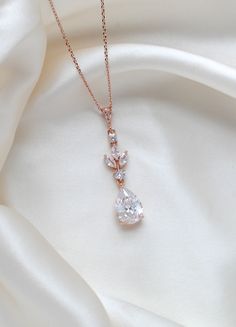 Rose gold Cubic Zirconia Bridal or Bridesmaid jewelry set - LAUREN Rose Gold Jewelry Set Simple, Rose Gold Bride Jewelry, Rose Gold Jewelry Set, Rose Gold Bride, Elegant Wedding Gown, Bridesmaid Jewelry Set, Fine Necklace, Rose Gold Wedding Jewelry, Small Crystals