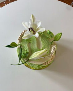 a white flower sitting on top of a table