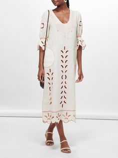 #ad Premium Quality Made to order vita kin style Vyshyvanka embroidered linen dress, Fashion Dress Spring Bohemian Dress With Cutwork Hem, Vacation Midi Dress With Broderie Anglaise, Bohemian Linen Midi Dress For Daywear, Embroidered Linen Midi Dress, Elegant Tunic Dress With Intricate Embroidery, Embroidered Linen Midi Dress For Summer, Linen Midi Dress With Floral Embroidery, Chic Embroidered Daywear Dresses, Chic Embroidered Linen Dress