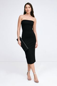 When sleek is spectacular. Our strapless midi Natalia Dress is the versatile LBD you’ve been waiting for, now in an updated no-slip design. Our soft, structured and mid-stretch European ponte fabric lined with soft mesh gives her a smoothing fit, while her sleek silhouette makes Natalia effortless to dress up or down. Wear her to date-night cocktails just as easily as you might to run around the corner—Natalia will go everywhere with you. | Yada, in black, is 5'9" (175 cm) tall, wearing size XS. Fitted Dress, Dress Making, Red Dress, Winter Outfits, Cocktail Dress, Dress Outfits, Dress Up, Sleek, Womens Sizes