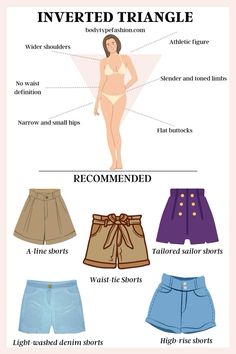 Summer Outfit Inverted Triangle, Tips For Inverted Triangle Shape, Best Dress Style For Body Type Inverted Triangle, Inverted Triangle Outfits Shorts, Outfit Ideas For Inverted Triangle Body Shape, Bottoms For Inverted Triangle Shape, Sleeves For Inverted Triangle Body Shape, Inverted Triangle Shorts Outfit