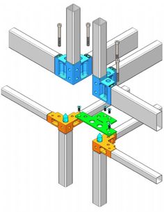 three different types of metal beams with one being attached to the other, and two are connected