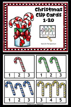 christmas clip cards with numbers and candy canes