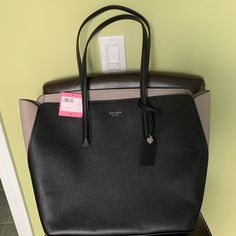 Brand New With Tags, Comes With Kate Spade Dust Cover Elegant Tan Kate Spade Bag, Black Kate Spade Tote Satchel, Kate Spade Black Tote Satchel, Kate Spade Black Shoulder Bag With Leather Handles, Rectangular Kate Spade Shopping Bag, Black Rectangular Kate Spade Bag, Kate Spade Tote Bag For On-the-go, Black Tote Purse, Kate Spade Purse Pink