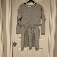 Brand New Girls Free Assembly Dress Relaxed Fit Cotton Dress For Winter, Casual Long Sleeve Cotton Mini Dress, Casual Winter Mini Dress For Loungewear, Winter Mini Cotton Dress, Casual Winter Loungewear Mini Dress, Casual Long Sleeve Cotton Dresses, Casual Gray Long Sleeve Dress, Gray Cotton Mini Dress For Spring, Casual Cotton Loungewear Dress