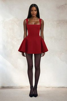 Classic Square Neck Mini Dress | MABEL LOVE Red Hoco Dresses, Red Hoco, Deep Red Dress, Square Dress, Square Neck Mini Dress, Bodysuit And Skirt, Elegant Mini Dress, Mini Dress Outfits, Blogging Inspiration