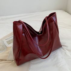 Product information: Material: PU Style: fashionable and simple Features: solid color Colour: white, red, blue, black, dark brown Size Information: Width: 42CM Height: 29CM Thickness: 10CM Portable: 20CM Packing list: Shoulder Bag*1 Product Image: Minimalist Tote Bag, Minimalist Tote, Chique Outfit, Attractive Colors, Red Purse, Vintage European, Vintage Shoulder Bag, Vintage Bag, 2023 Autumn