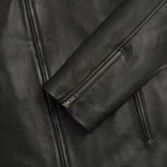 Leather Detail - of matte black Thompson Leather Moto Jacket | Black Black Cafe Racer, Vintage Leather Motorcycle Jacket, Cafe Racer Leather Jacket, Black Leather Motorcycle Jacket, Cafe Racer Jacket, Lambskin Leather Jacket, Brick Lane, Men's Leather Jacket, Newcastle Upon Tyne