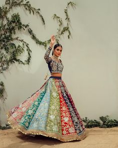 Pakistani Bridal Multicolored Lehenga Choli is a graceful masterpiece to wear on the most important day of your life. The lavish floral designs, embroidery, and hand-crafted embellishments make this stunning Pakistani Bridal Dress your foremost priority for the big day. Choli: The perfectly stitched choli in the classic blue shade is embellished with beads, sequins, and motifs. The lavish work of embroidery, tilla, dabka, threads, and floral art make this choli an epitome of beauty and a perfect Multicolored Lehenga, Pakistani Bridal Dress, Latest Bridal Lehenga, Indian Outfits Lehenga, Indian Bride Outfits, Indian Dresses Traditional, Pakistani Bridal Dresses, Indian Bridal Outfits, It Ends With Us