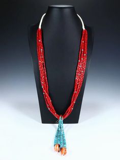 Navajo Jewelry Natural Coral and Turquoise Jocla Necklace - PuebloDirect.com Beaded Necklace Patterns, Beaded Necklace Designs, Navajo Jewelry, Necklace Patterns, Navajo Turquoise, Natural Coral, Coral Necklace, Spiny Oyster, Turquoise Stones