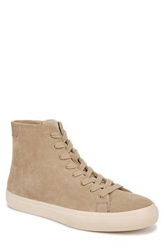 A high-top silhouette and supple suede upper add sophisticated elements to a streamlined sneaker grounded by a durable rubber cupsole. Lace-up style Leather upper and lining/rubber sole Imported Suede High-top Sneakers With Vulcanized Sole, White Soled Suede High-top Lace-up Sneakers, High-top Sneakers With Rubber Sole, Suede High-top Sneakers With Gum Sole, Suede High-top Sneakers With Contrast Sole, High-top Suede Sneakers With White Sole, Suede High-top Lace-up Sneakers With Branded Insole, High-top Suede Sneakers With Vulcanized Sole, Suede High-top Sneakers With Abzorb Midsole And Round Toe