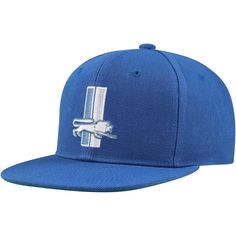 a blue baseball cap with an airplane on it