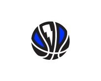 a basketball ball with lightning bolt in the center and blue lines around it on a white background